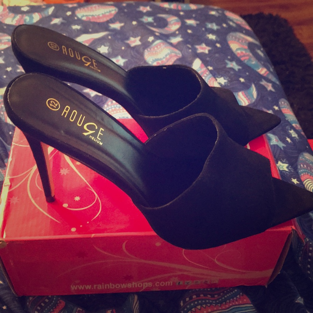 Open Toe Black Suede Heels